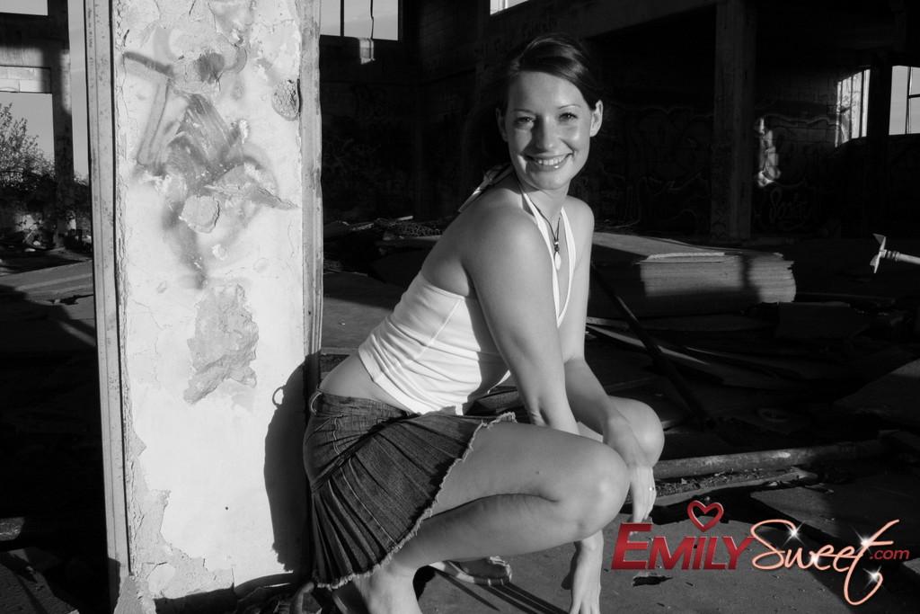 Pictures of teen model Emily Sweet flashing in black and white #54239867