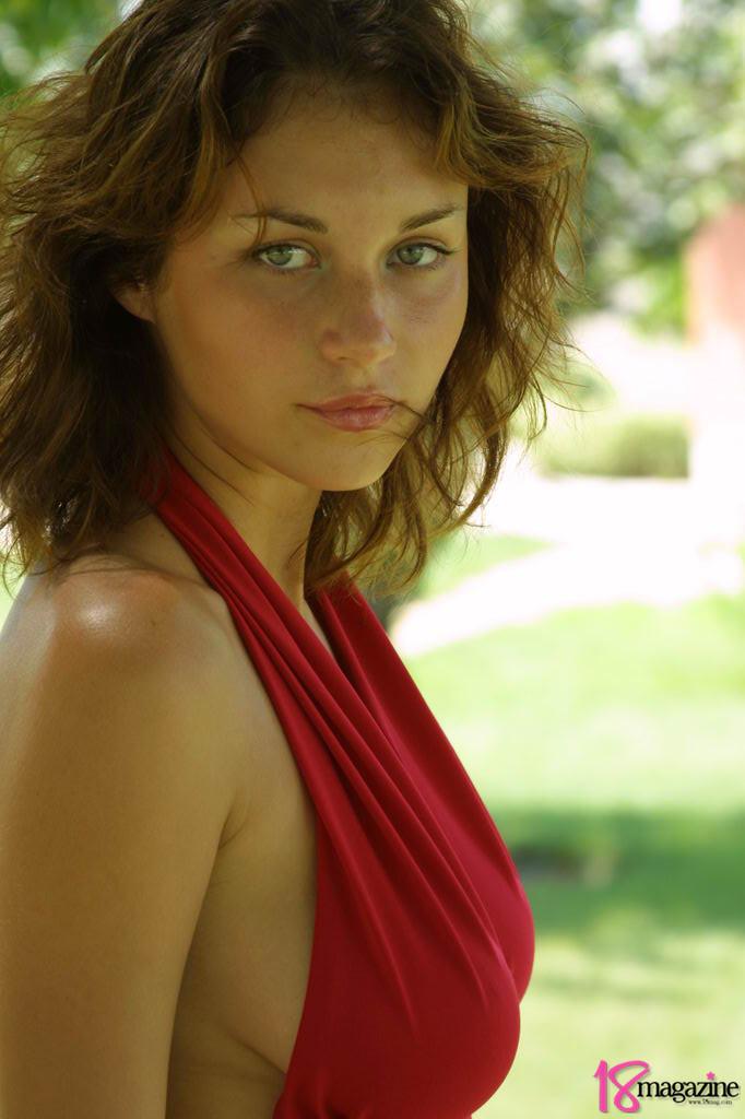 Busty teen in a red blouse gets topless for your pleasure #60049674