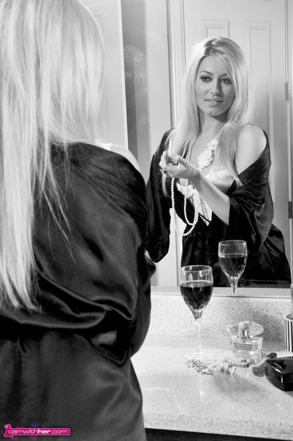 Gorgeous blonde bombshell Sydney getting ready in her white lingerie #60040805