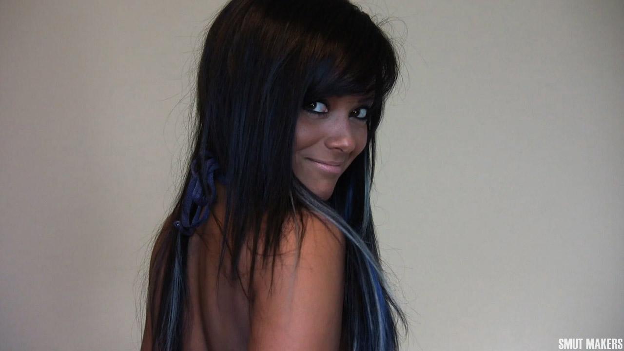 Brunette hottie Ivy Black struts around in a sexy blue micro bikini #54994055