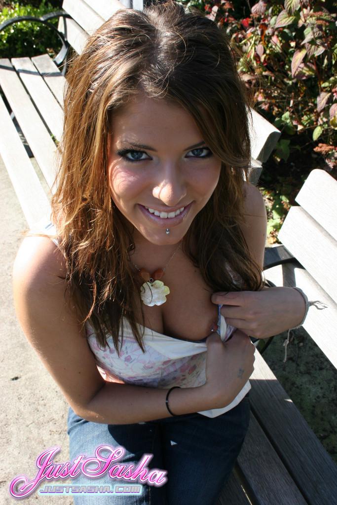 Pictures of teen hottie Just Sasha teasing and flashing outside #55814559