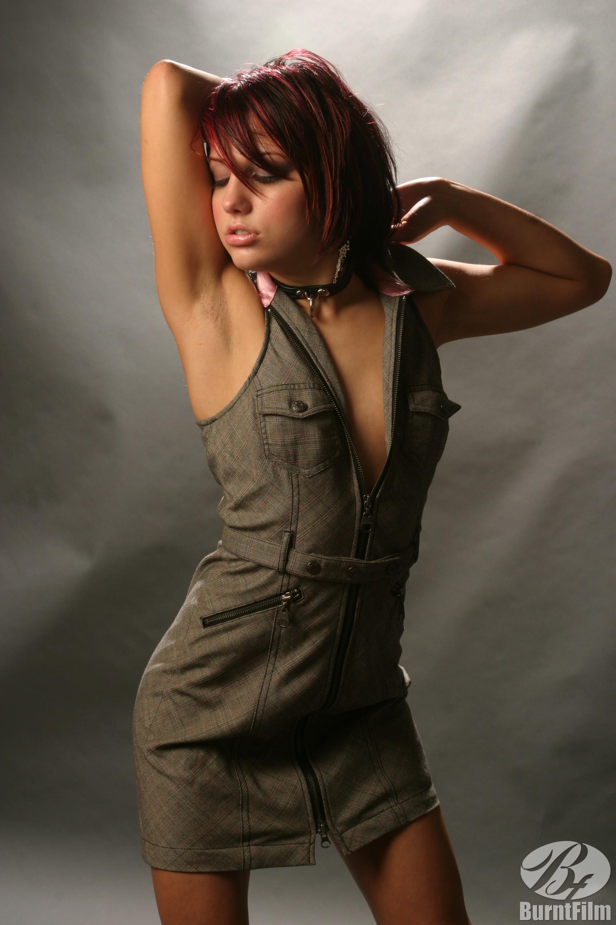 Stunning girl Risi Sims slides down her zipper dress #59873702