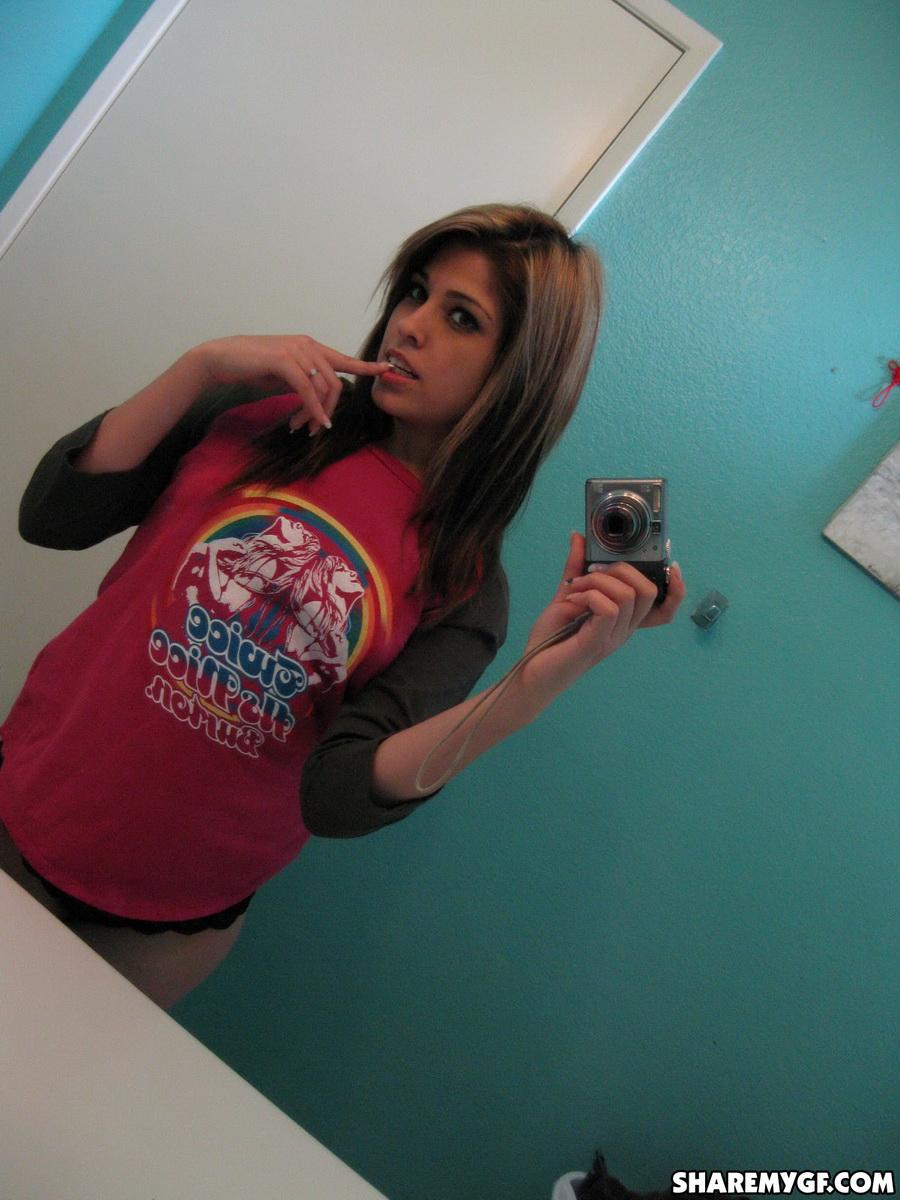 Hot brunette coed shares selfies of her body in the bathroom #61972854