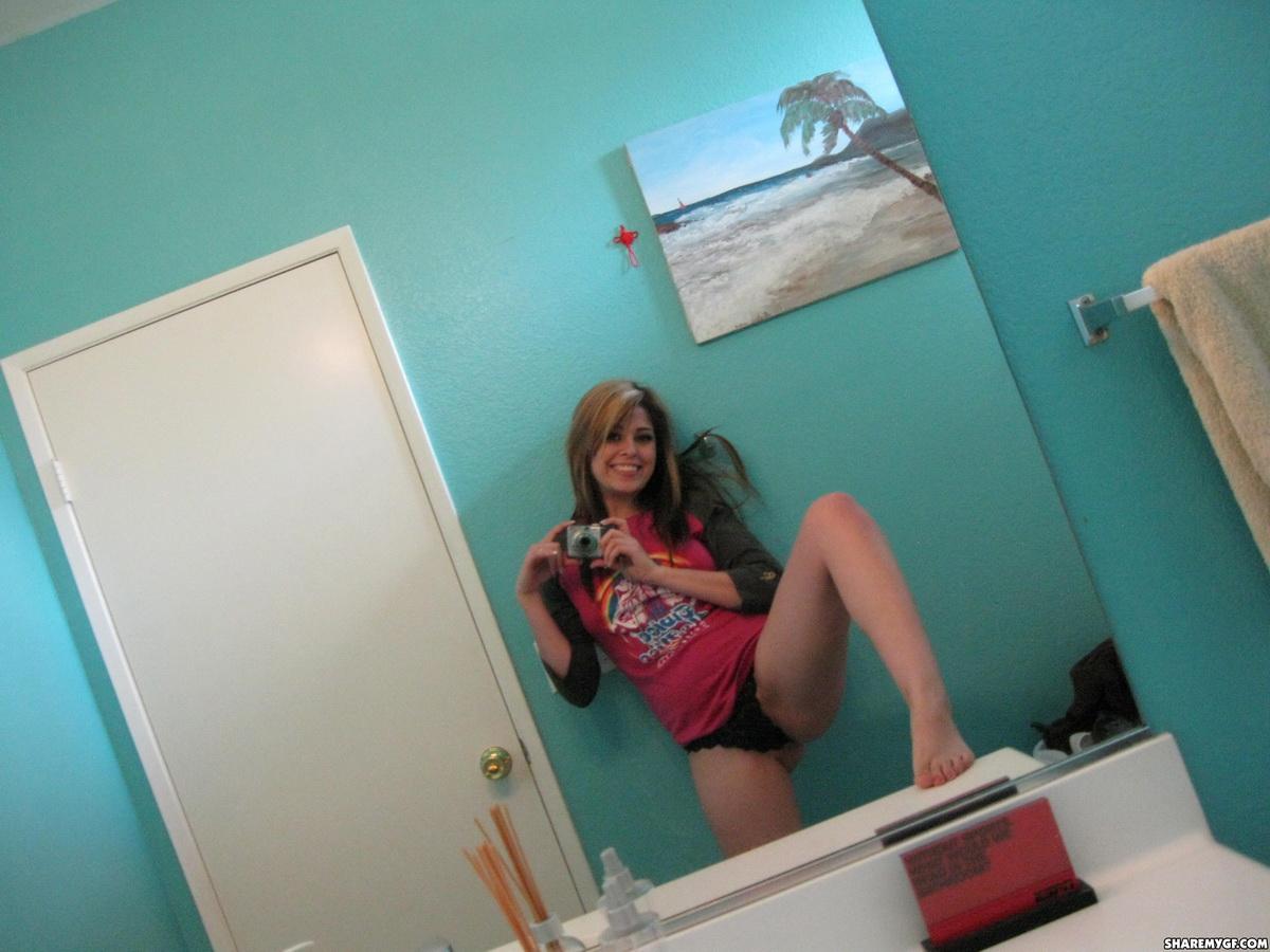 Hot brunette coed shares selfies of her body in the bathroom #61972904