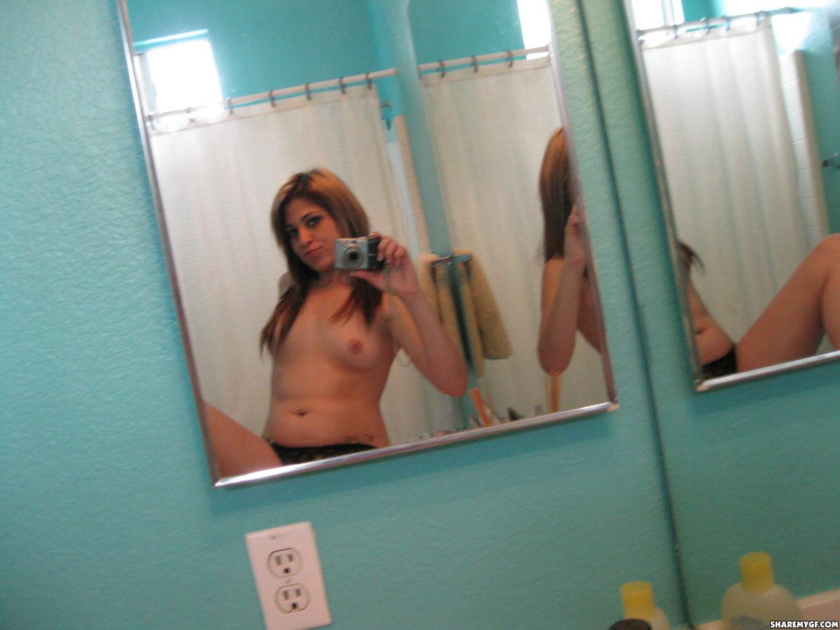 Hot brunette coed shares selfies of her body in the bathroom #61972963