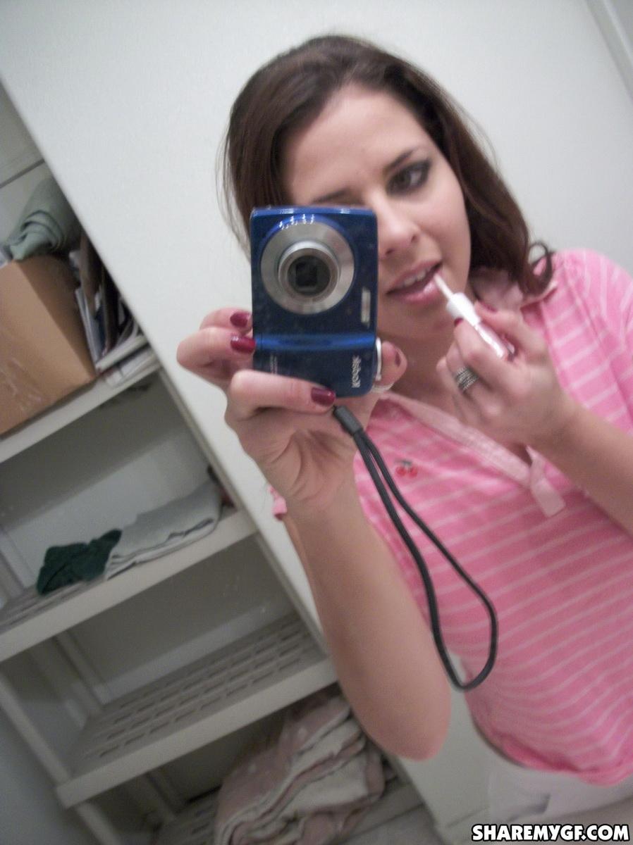 Brunette teen strips naked in the bathroom and takes some selfies #60797085