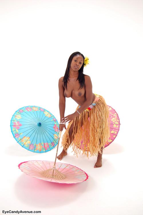 Ambra, modella ebana, è una perfetta ragazza hula tropicale
 #53086060