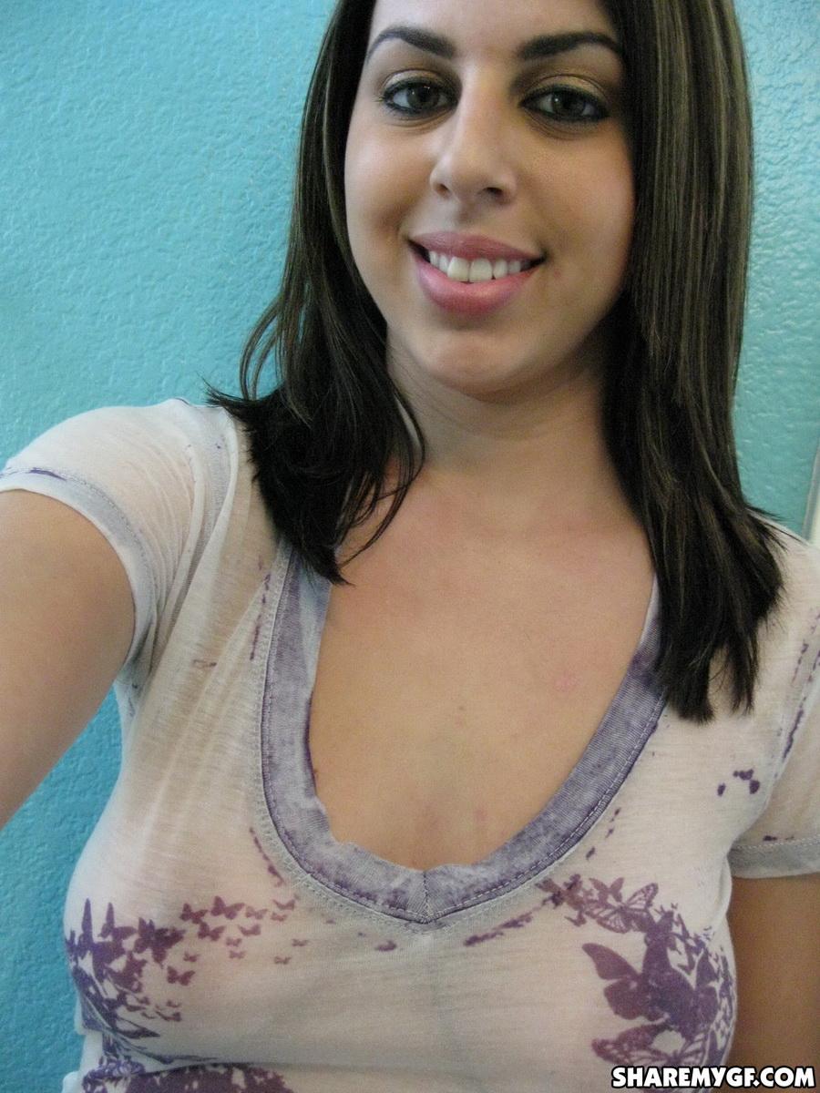 Busty brunette beauty takes selfies in the bathroom #52873022