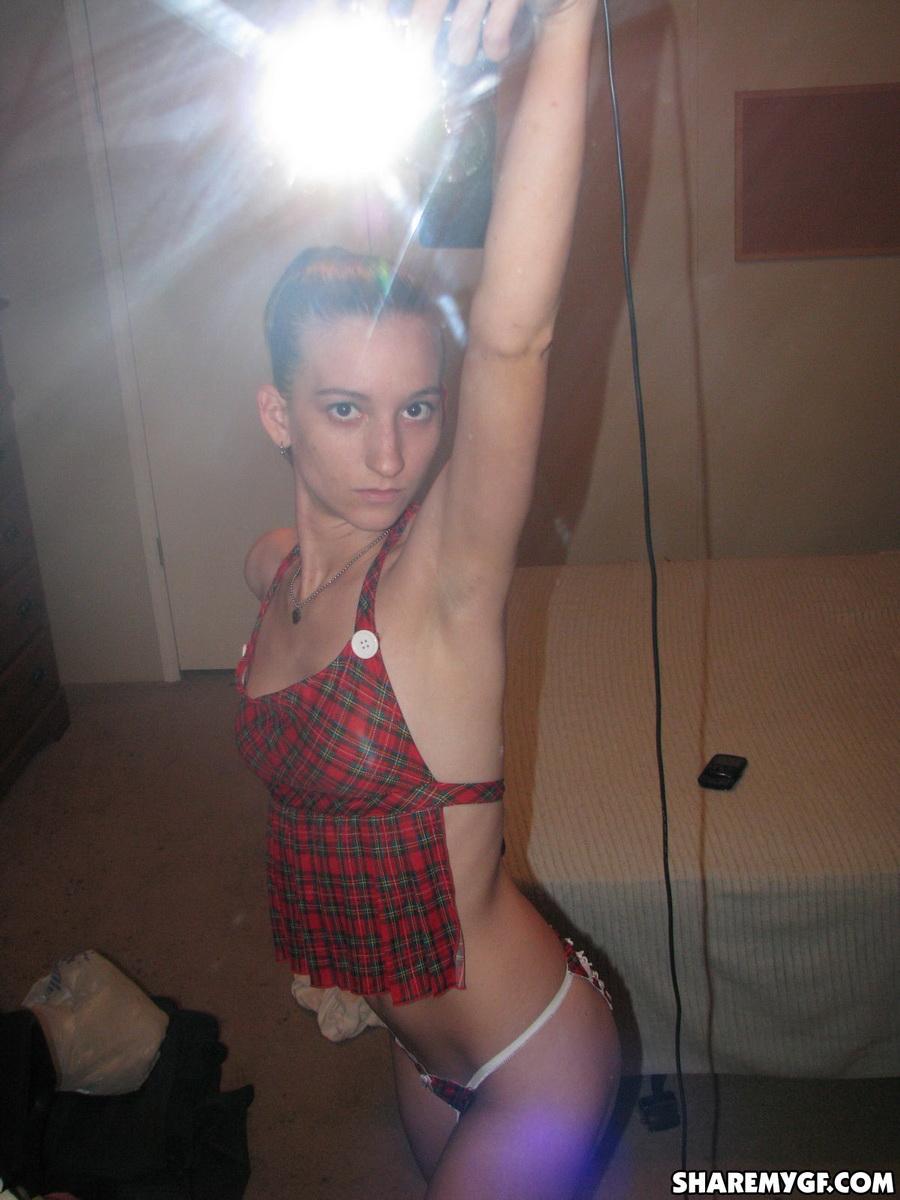 Skinny girlfriend dresses up as a slutty schoolgirl while taking selfies #60789826