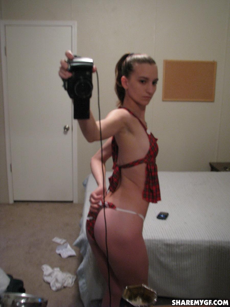 Skinny girlfriend dresses up as a slutty schoolgirl while taking selfies #60789895