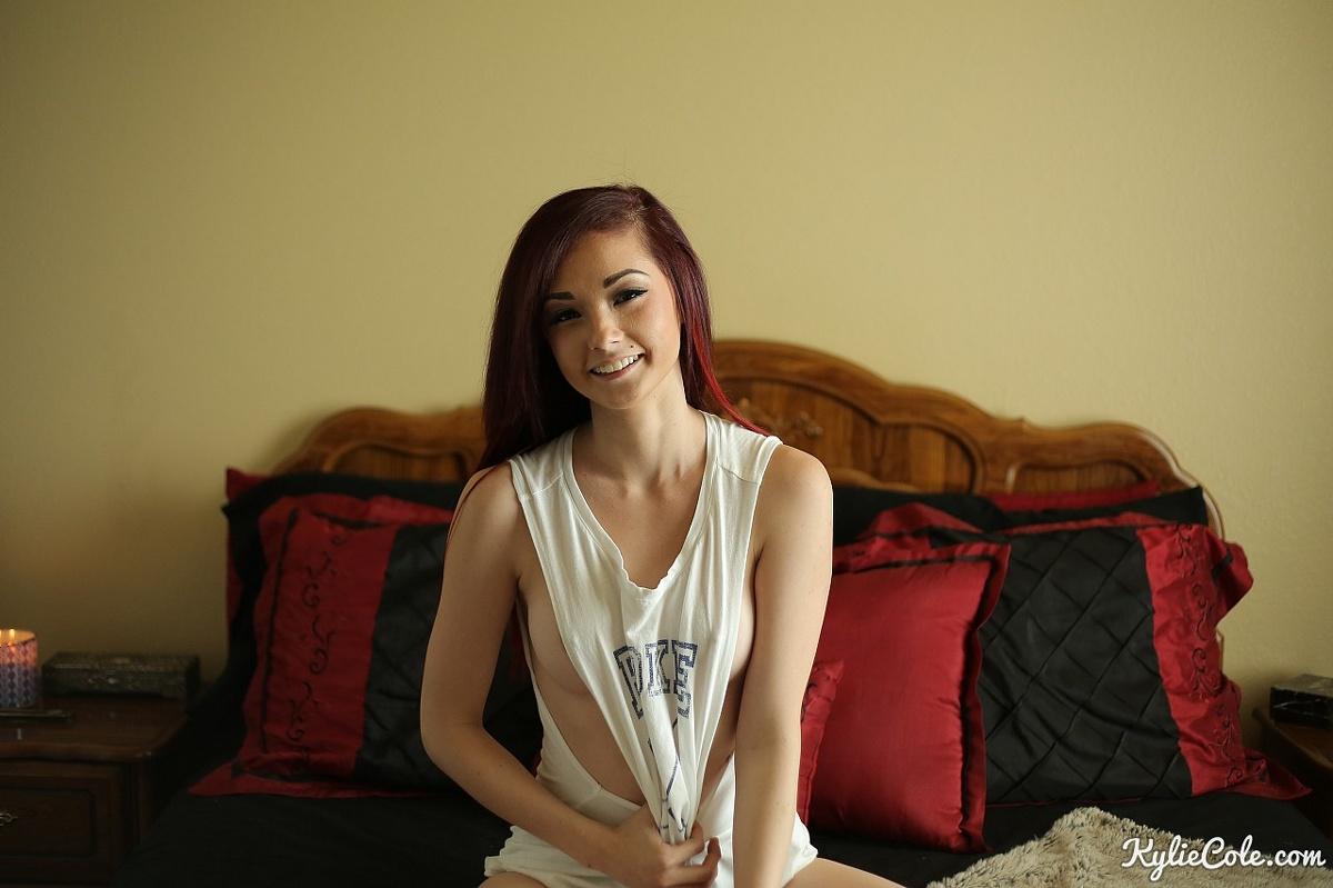 Redhead teen Kylie plays peek-a-boo in her tank top and panties #58783829