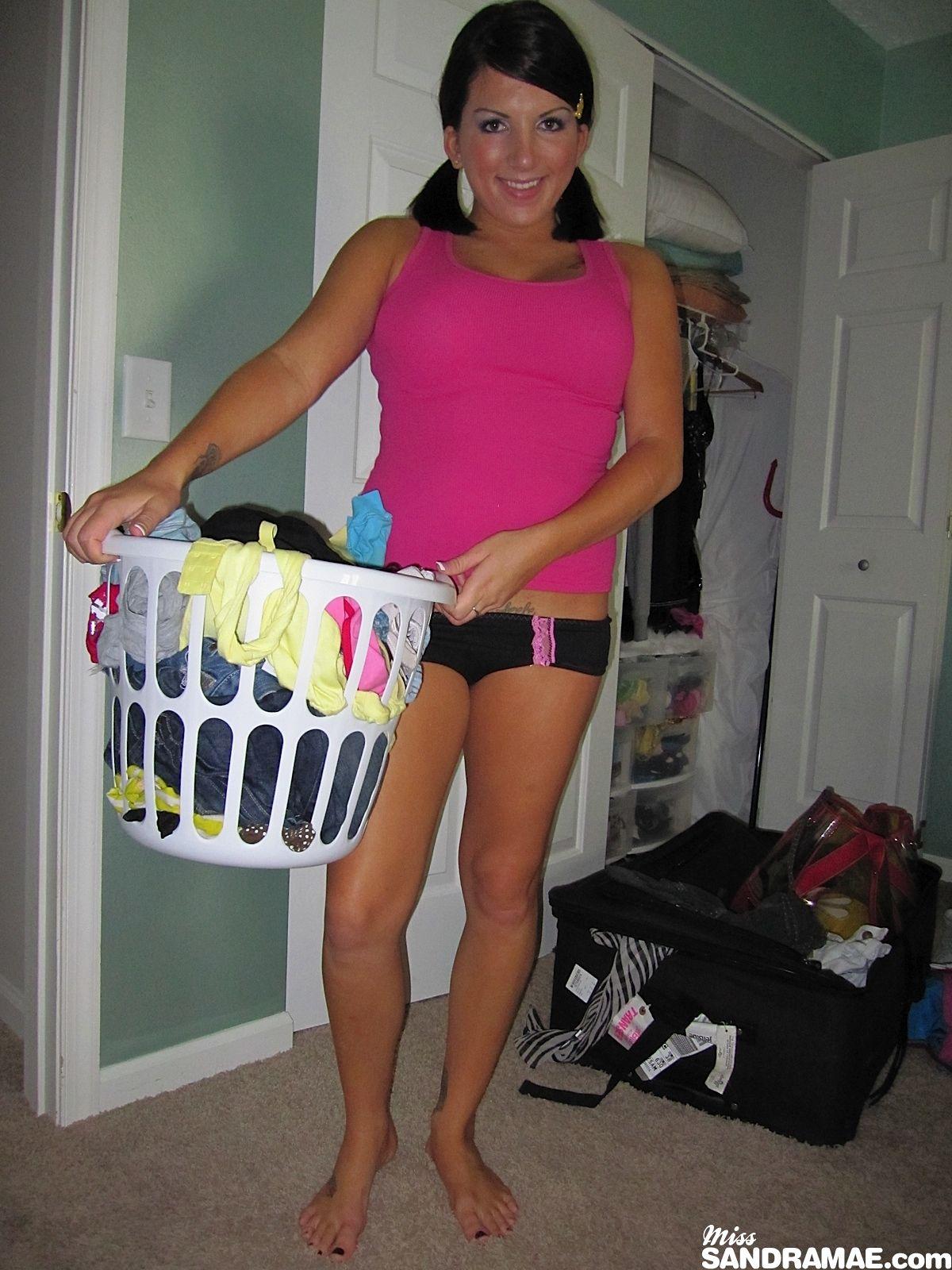 Pictures of teen cutie Miss Sandra Mae getting naughty on laundry day #59901425