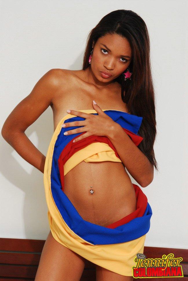Pictures of teen cutie Jennifer Colombiana curling up with her flag #55327882