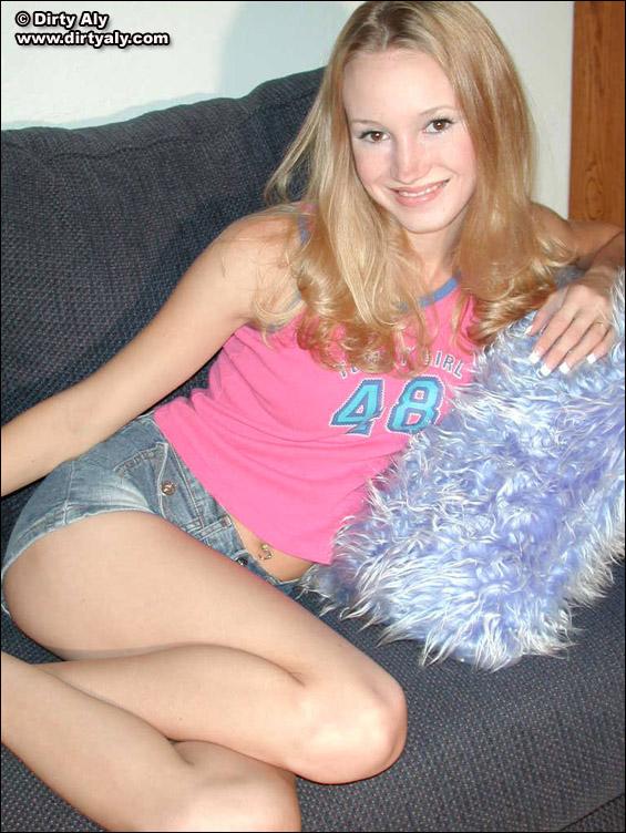 Pictures of teen chick Dirty Aly taking her clothes off in the living room #54073469