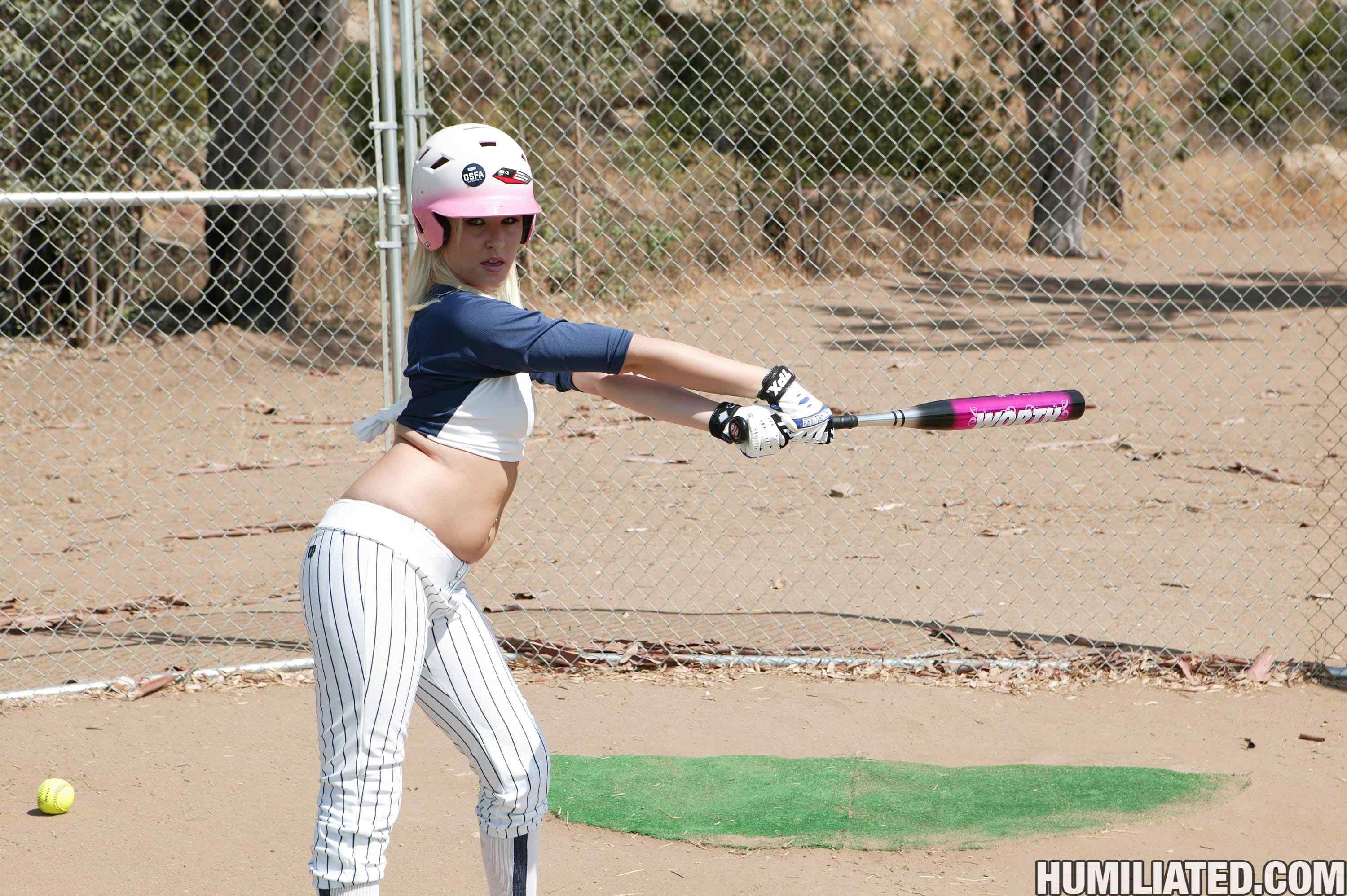Blonde teen Kati Summers gets tied up and fucked on softball field! #60347011