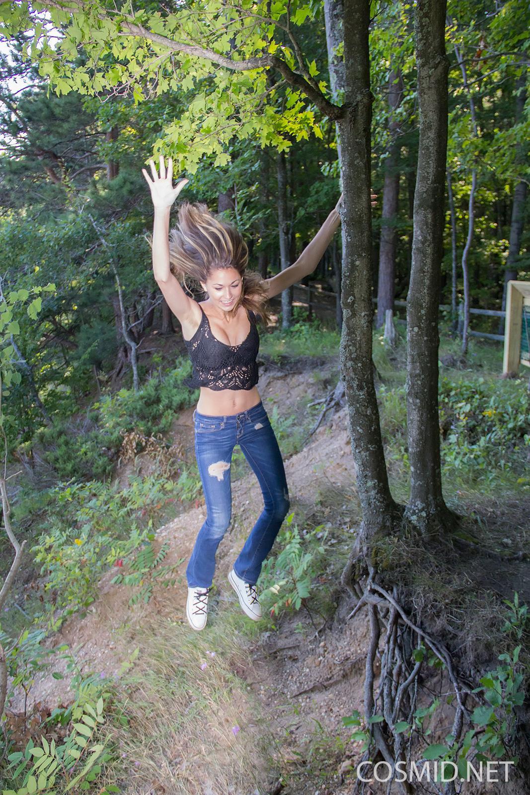 Beautiful coed Becca Clark strips down to her panties on her nature walk #60286280