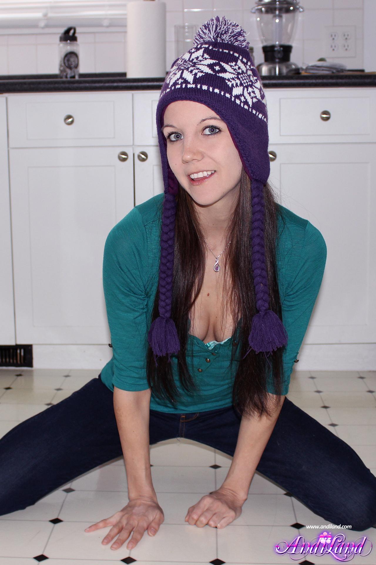 Andi Land strips and teases in her winter toque and socks #53134705
