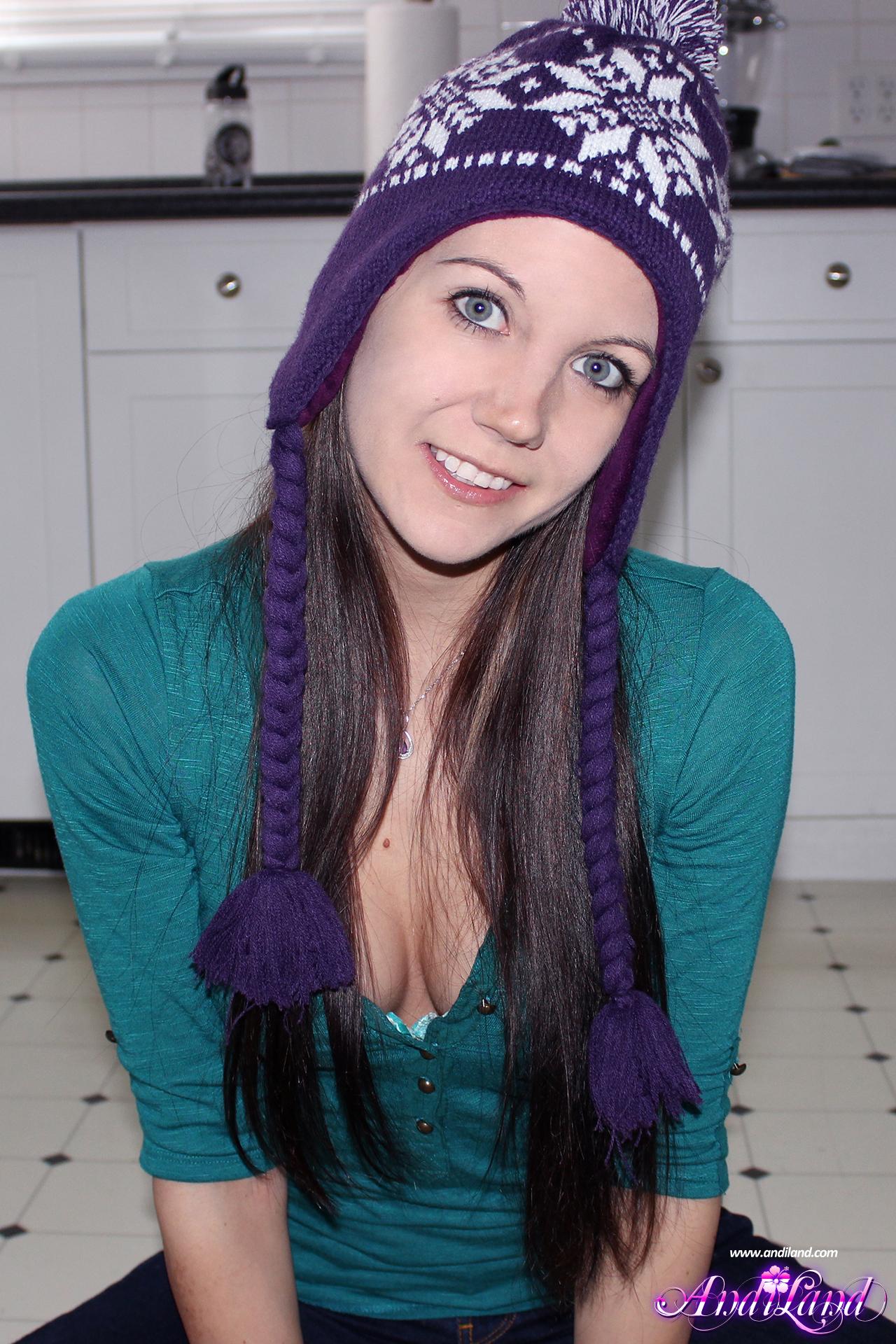 Andi Land strips and teases in her winter toque and socks #53134876