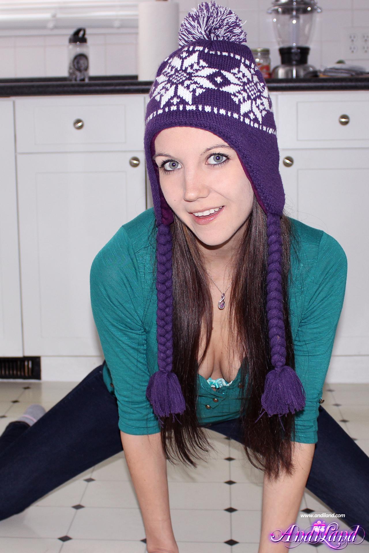 Andi Land strips and teases in her winter toque and socks #53135000