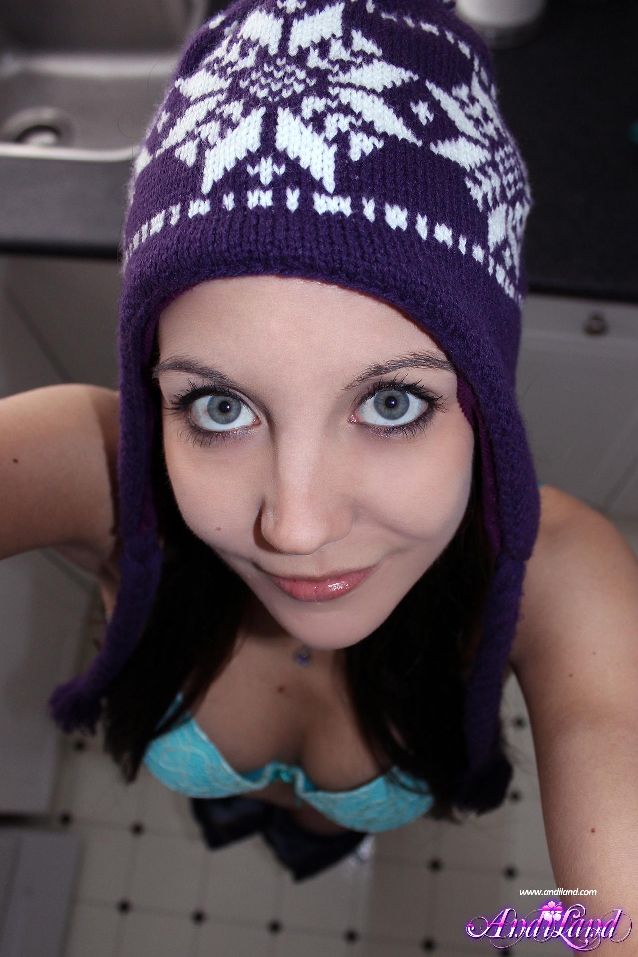 Andi Land strips and teases in her winter toque and socks #53135072