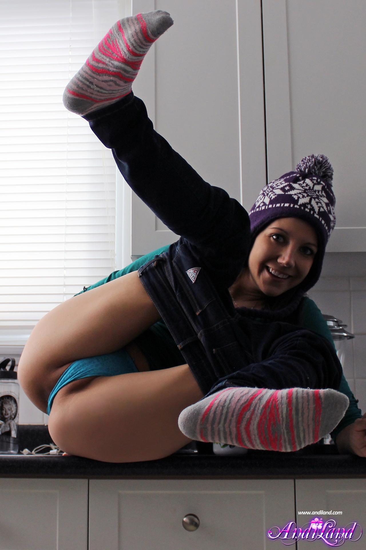 Andi Land strips and teases in her winter toque and socks #53135101