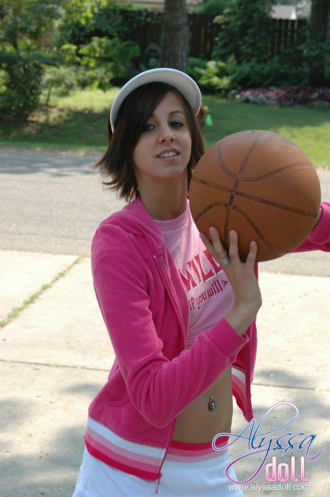 Pictures of Alyssa Doll flashing outside on the basket ball court #53052302