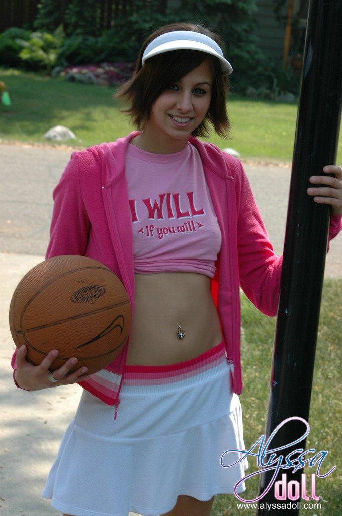 Pictures of Alyssa Doll flashing outside on the basket ball court #53052591