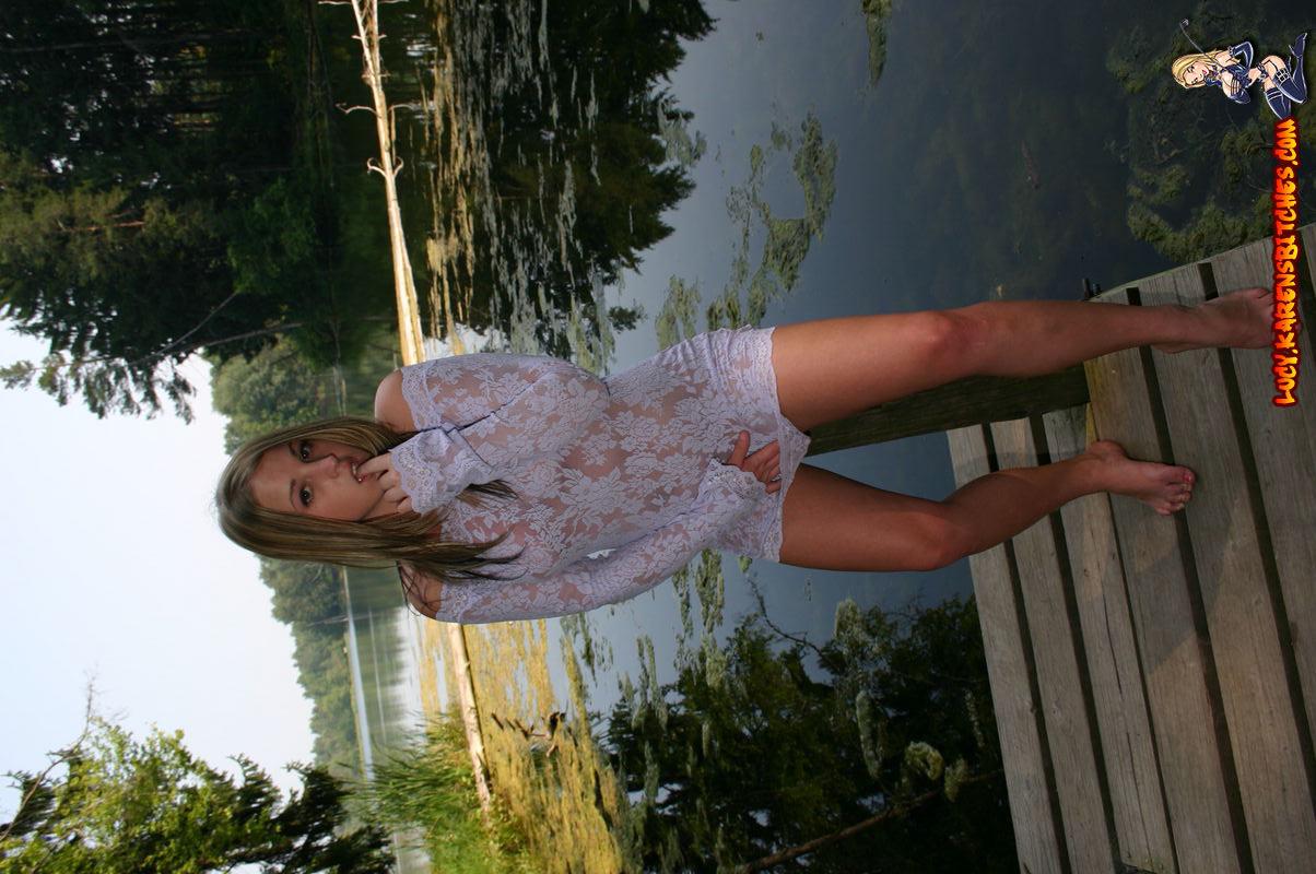 Pictures of Lucy spread out on a dock #60527433