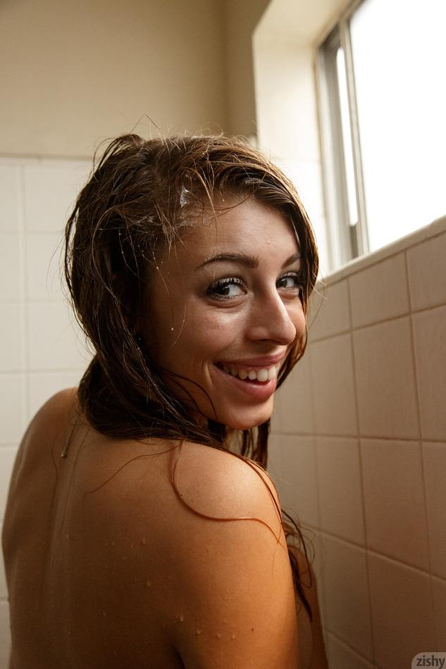 Brunette coed Gracie Thibble gets wet for you in the shower #60939202