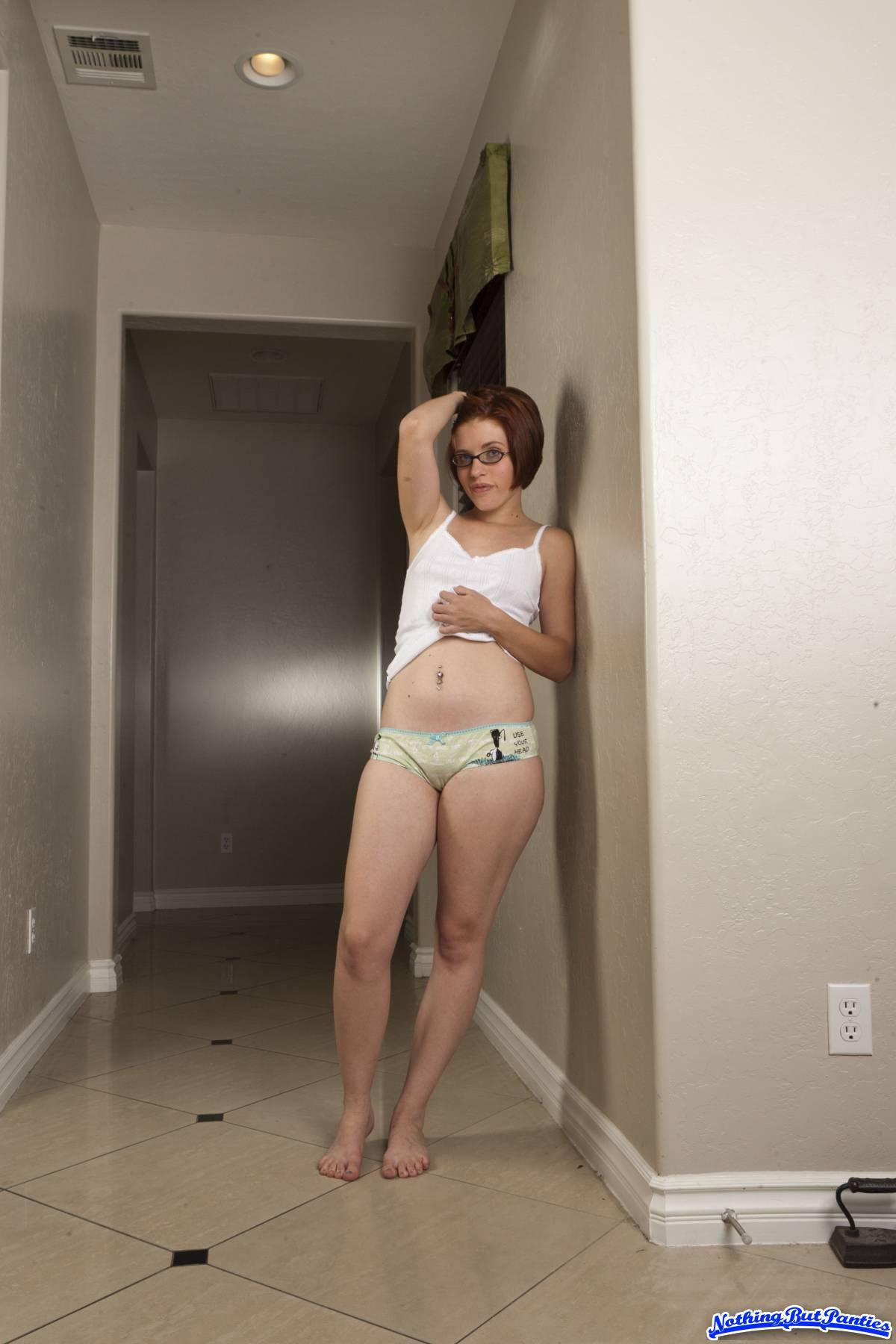 Pictures of redhead girl Molly teasing in boyshorts and glasses #59607345