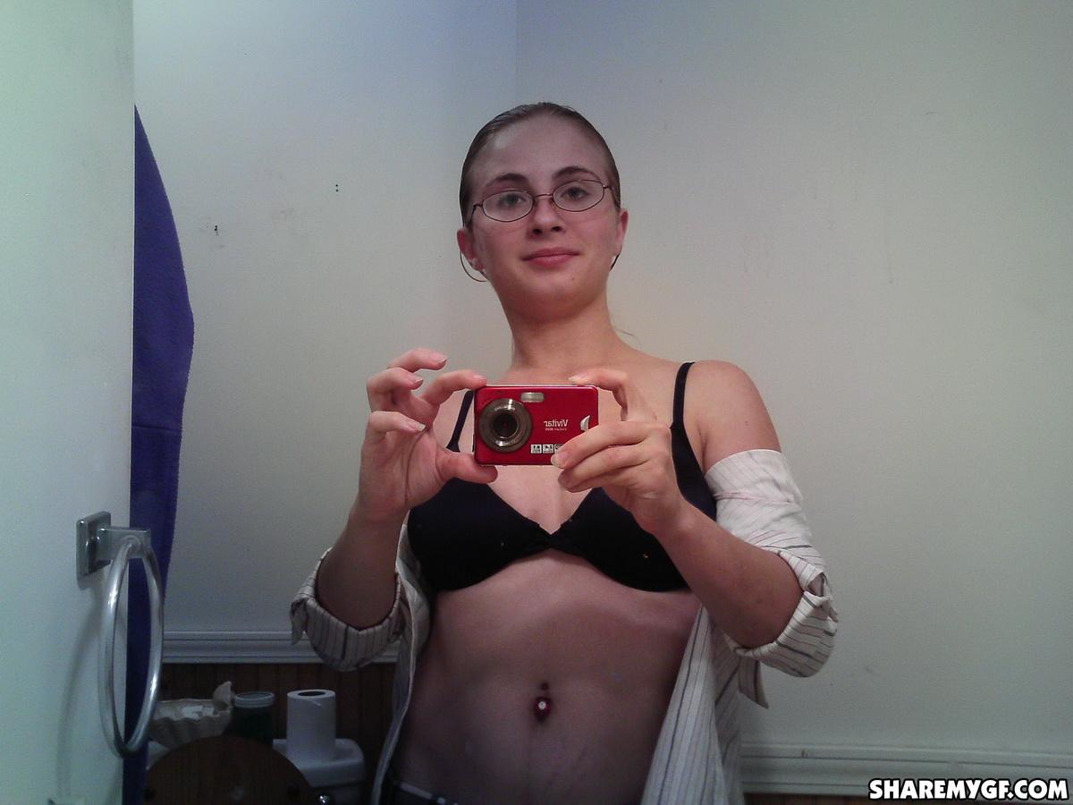 Horny girlfriend strips out of her school uniform in front of the mirror as she takes selfies #60791850