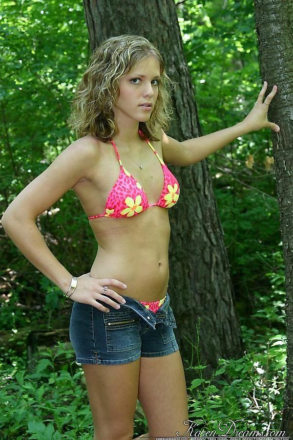 Pictures of Karen Dreams wearing a bikini in the woods #57998681