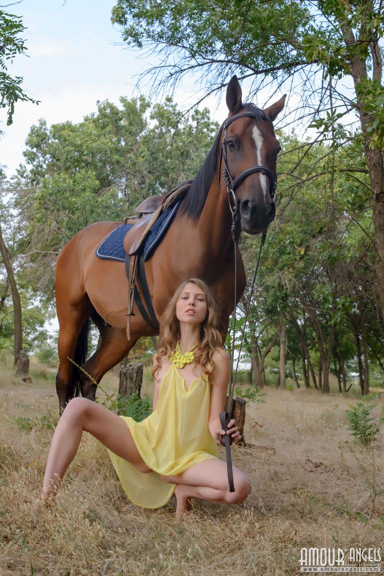 Blonde teen Catalina goes horseback riding in the nude #60238317