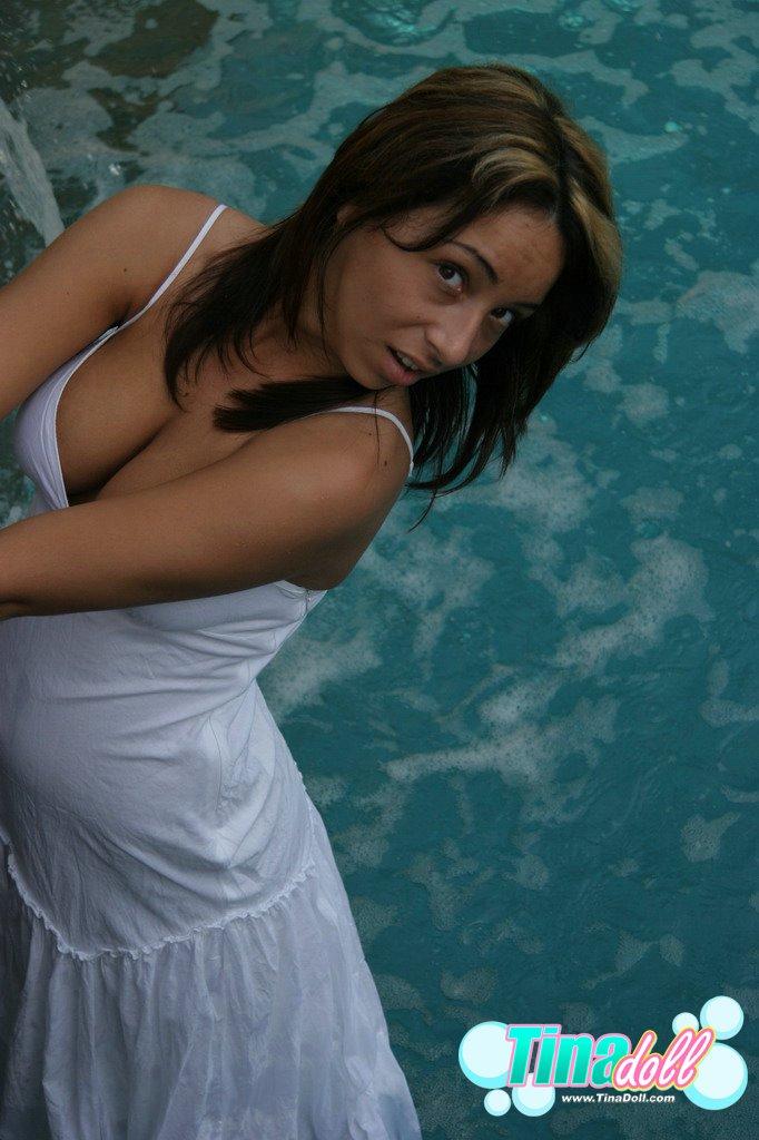 Teen doll slips into the water and slips out of her dress #60100864