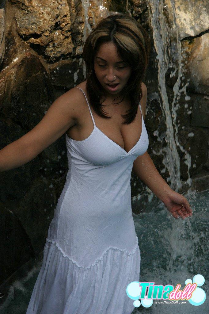 Teen doll slips into the water and slips out of her dress #60100874