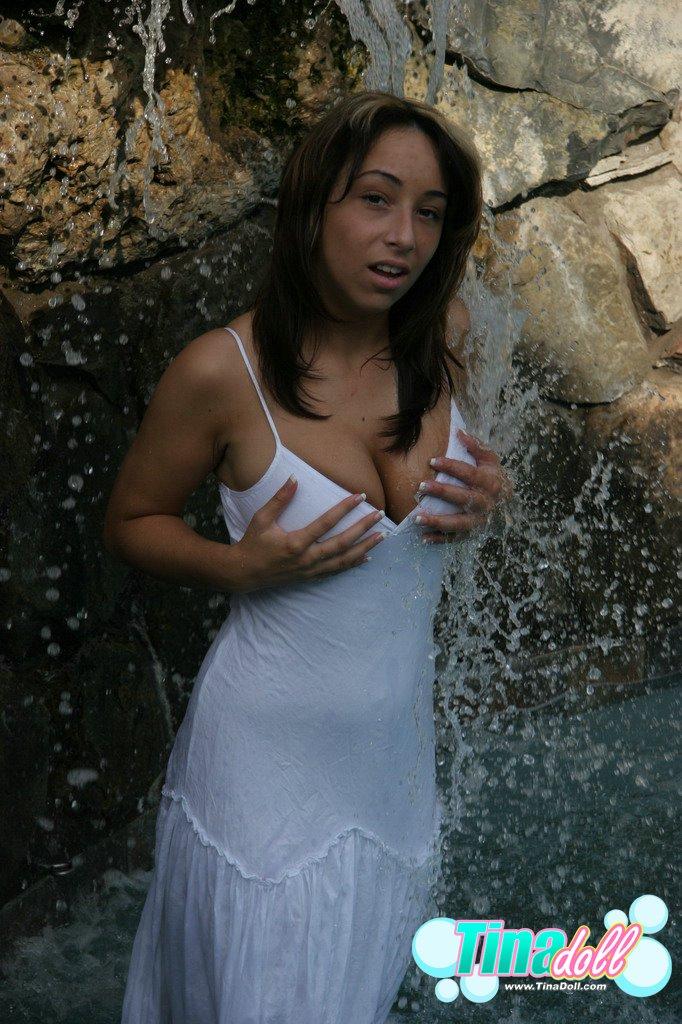 Teen doll slips into the water and slips out of her dress #60100884
