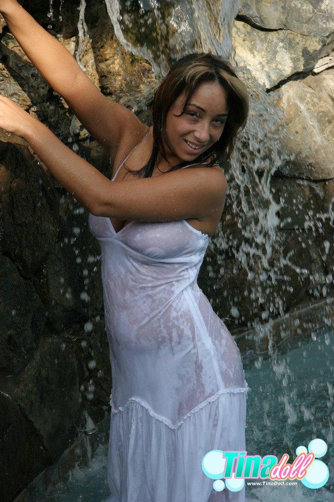 Teen doll slips into the water and slips out of her dress #60100893