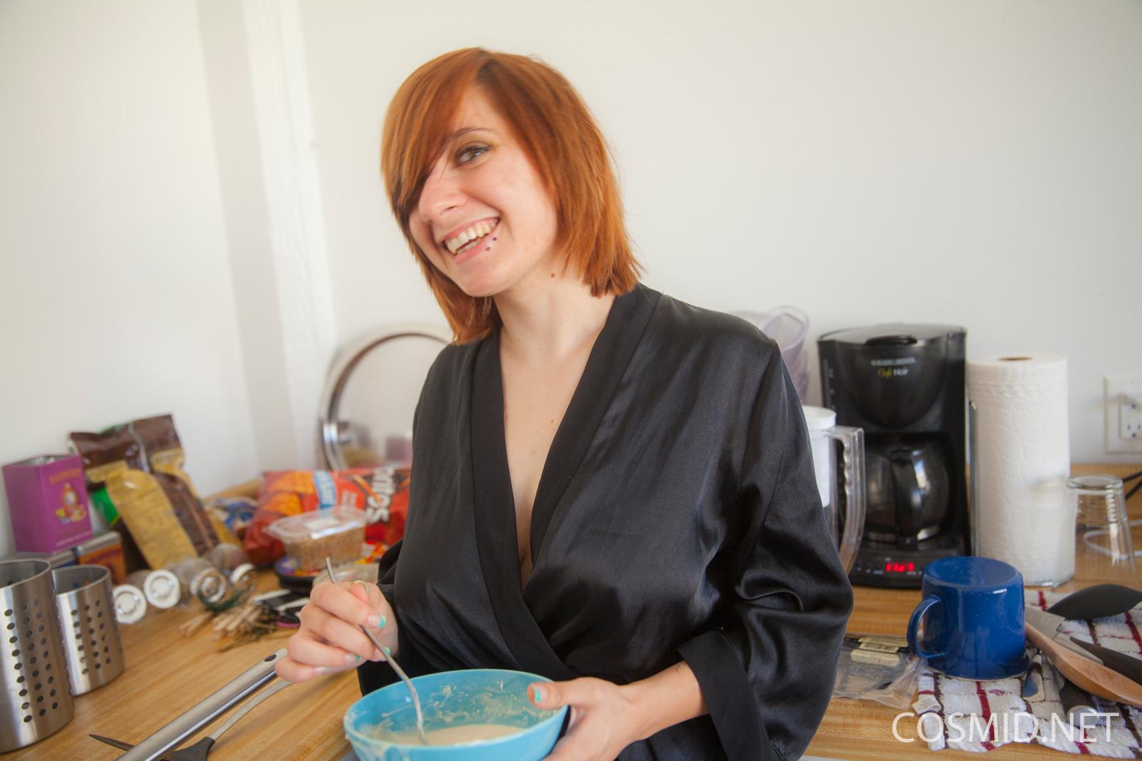 Busty redhead teen Chelsea Bell gets naked while making some eggs #53764841