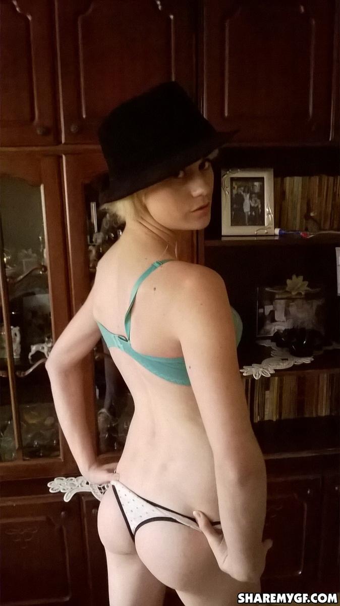 Skinny blonde GF strips down to just her hat #60788348
