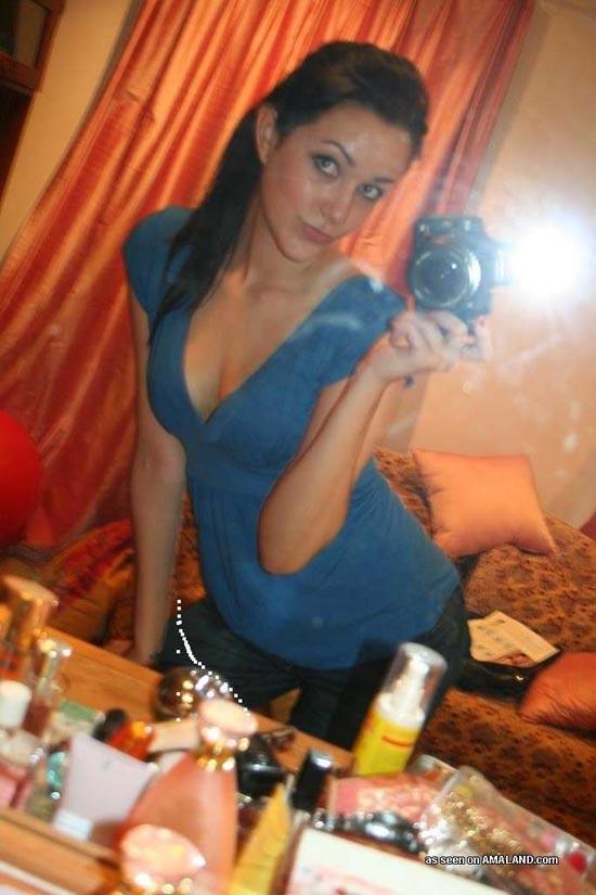 Hot big-tittied brunette chick self-shooting in front of a mirror #60657485