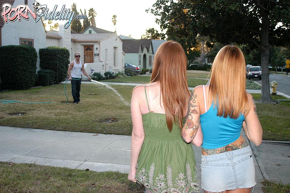 Two tattooed red headed sisters take a big cock and swap a load back and forth #61932634