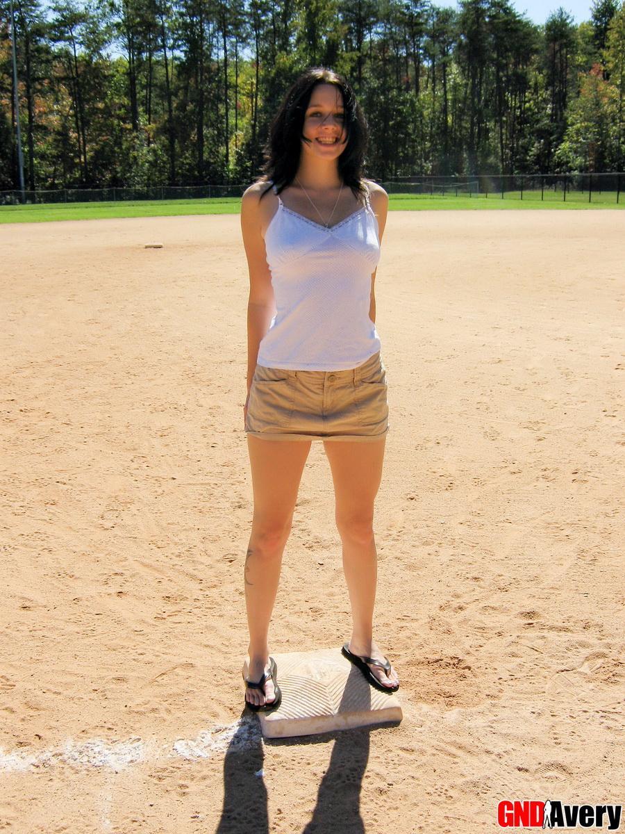 Avery flashes her tits and ass at the public park in the baseball field #54546850