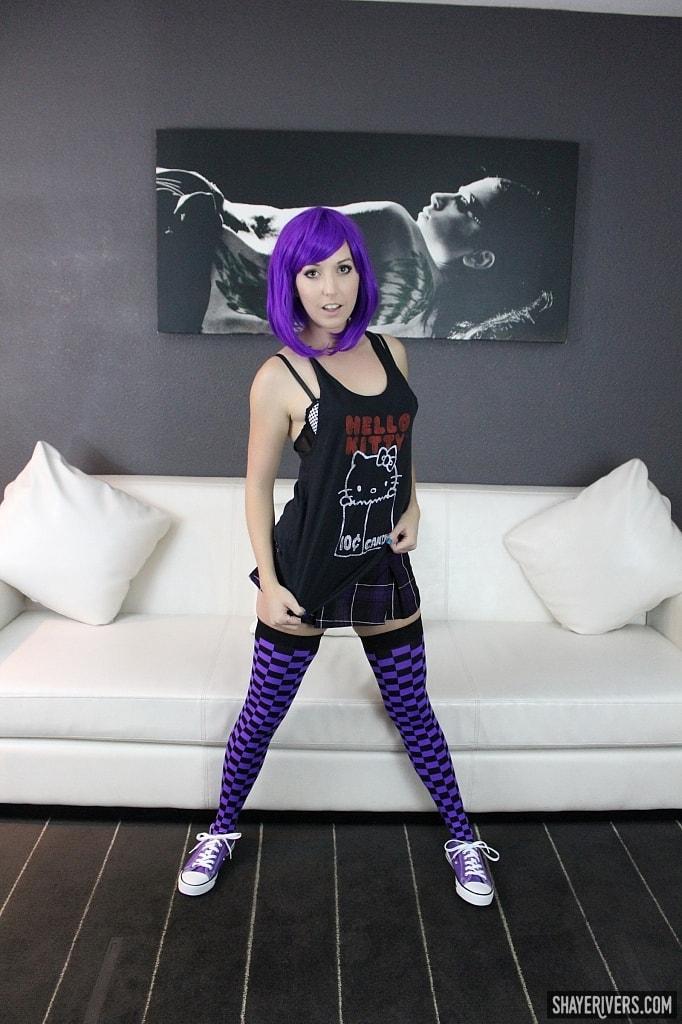 Punker Shaye Rivers strips for you in a purple wig #53603882