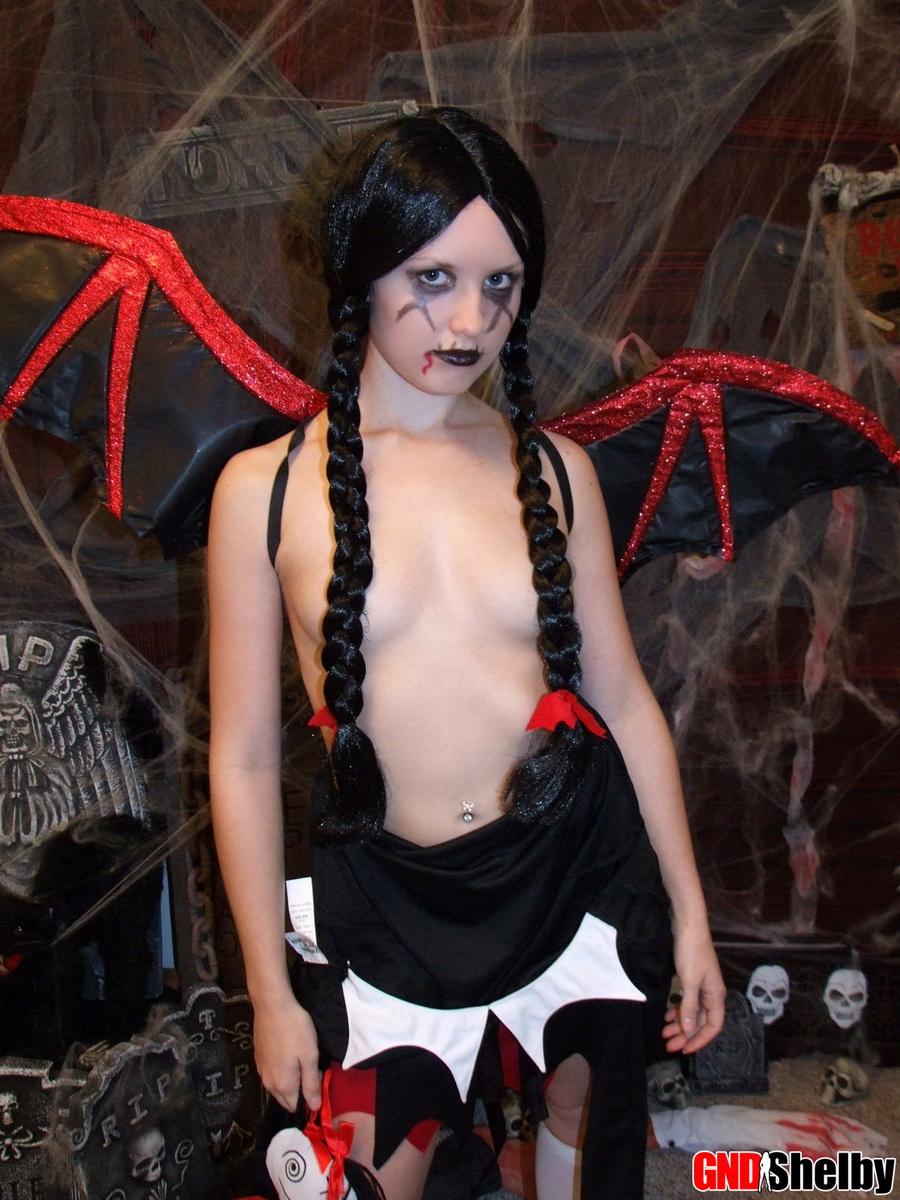 Slutty teen Shelby teases in her sexy halloween costume #58760801