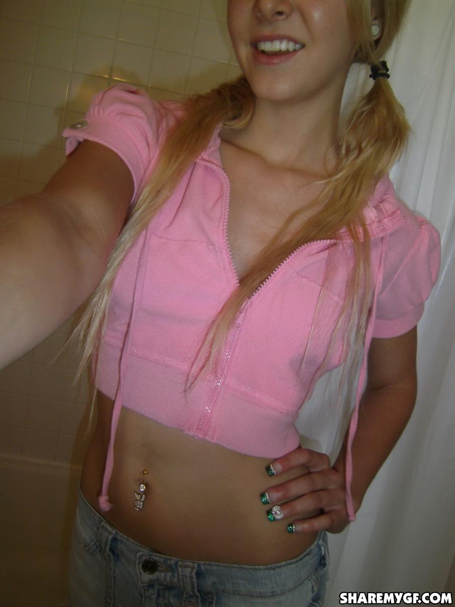 Sexy blonde teen flashes her tits and pussy just for you #60797578