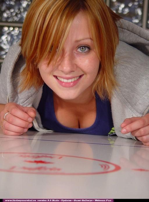 Lindsey gets naked on the air hockey table #58979380