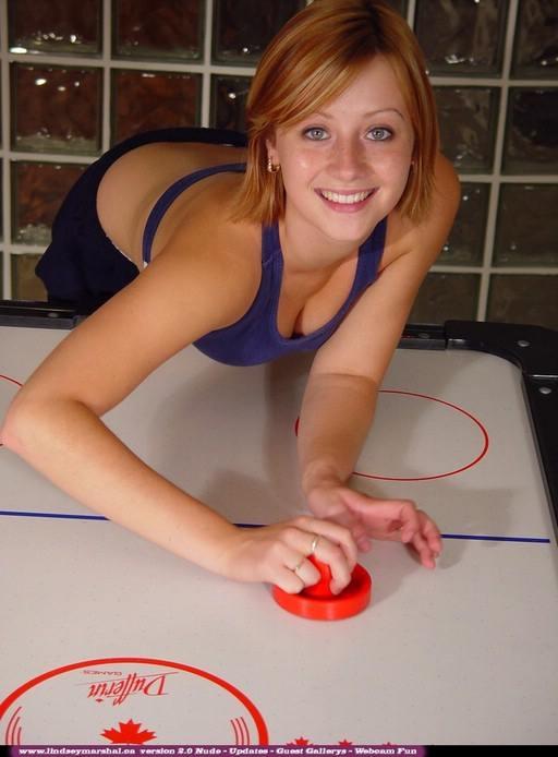 Lindsey gets naked on the air hockey table #58979412