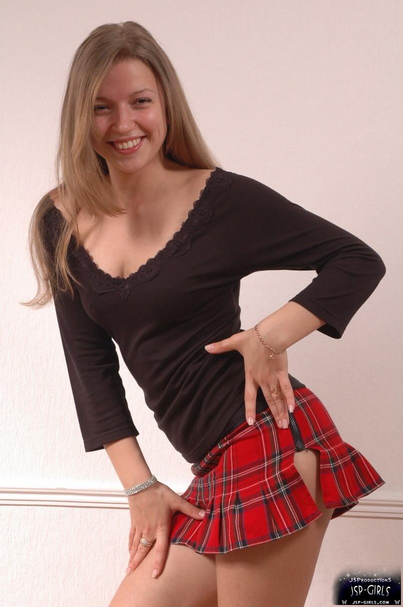 Cute girl Sarah shows off in her new plaid skirt #54451013