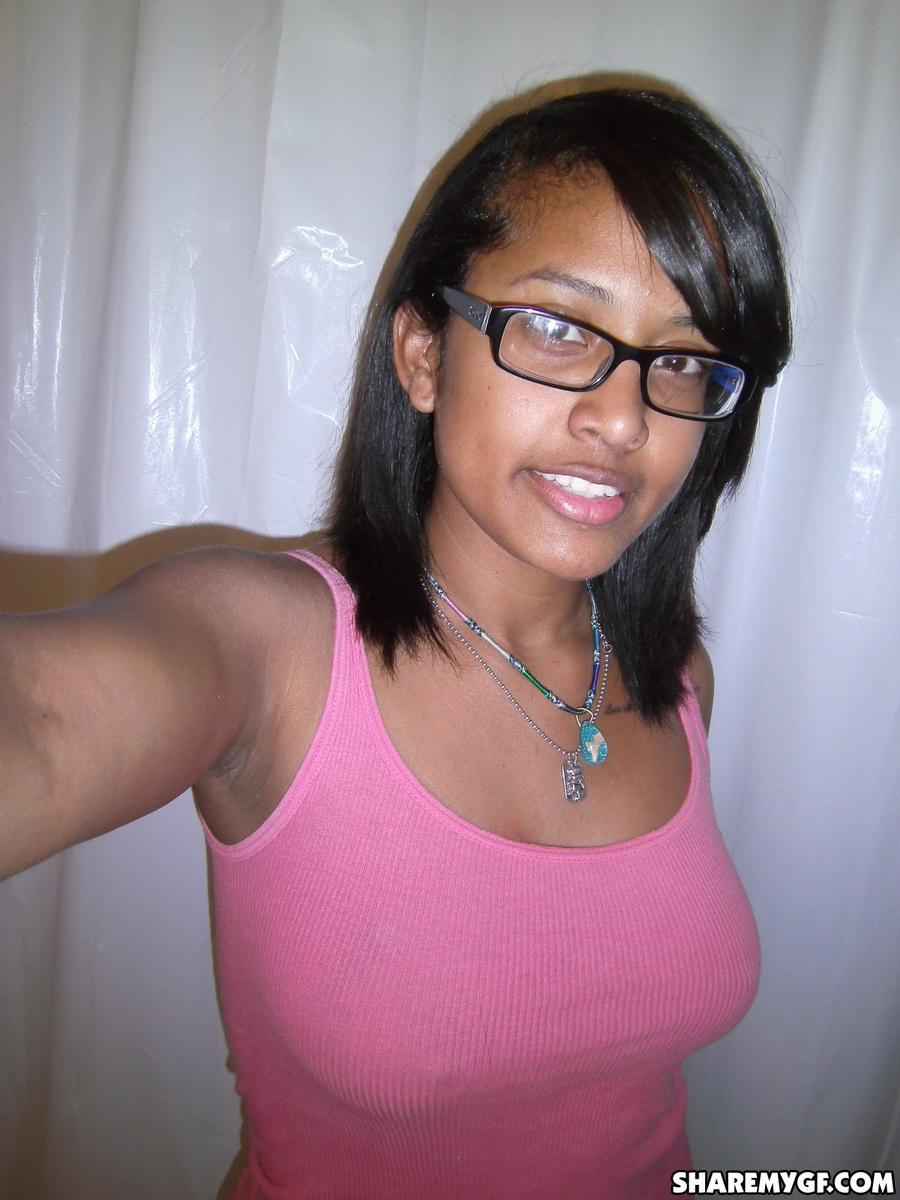 Busty black girlfriend takes selfshot pictures of her perky tits and tight pussy #60792629