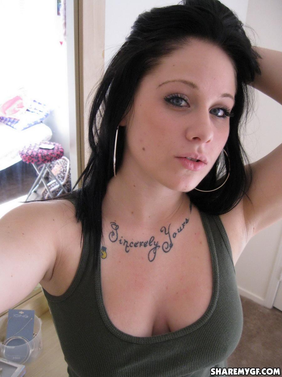 Busty amateur brunette takes selfies of her awesome boobs #61972551